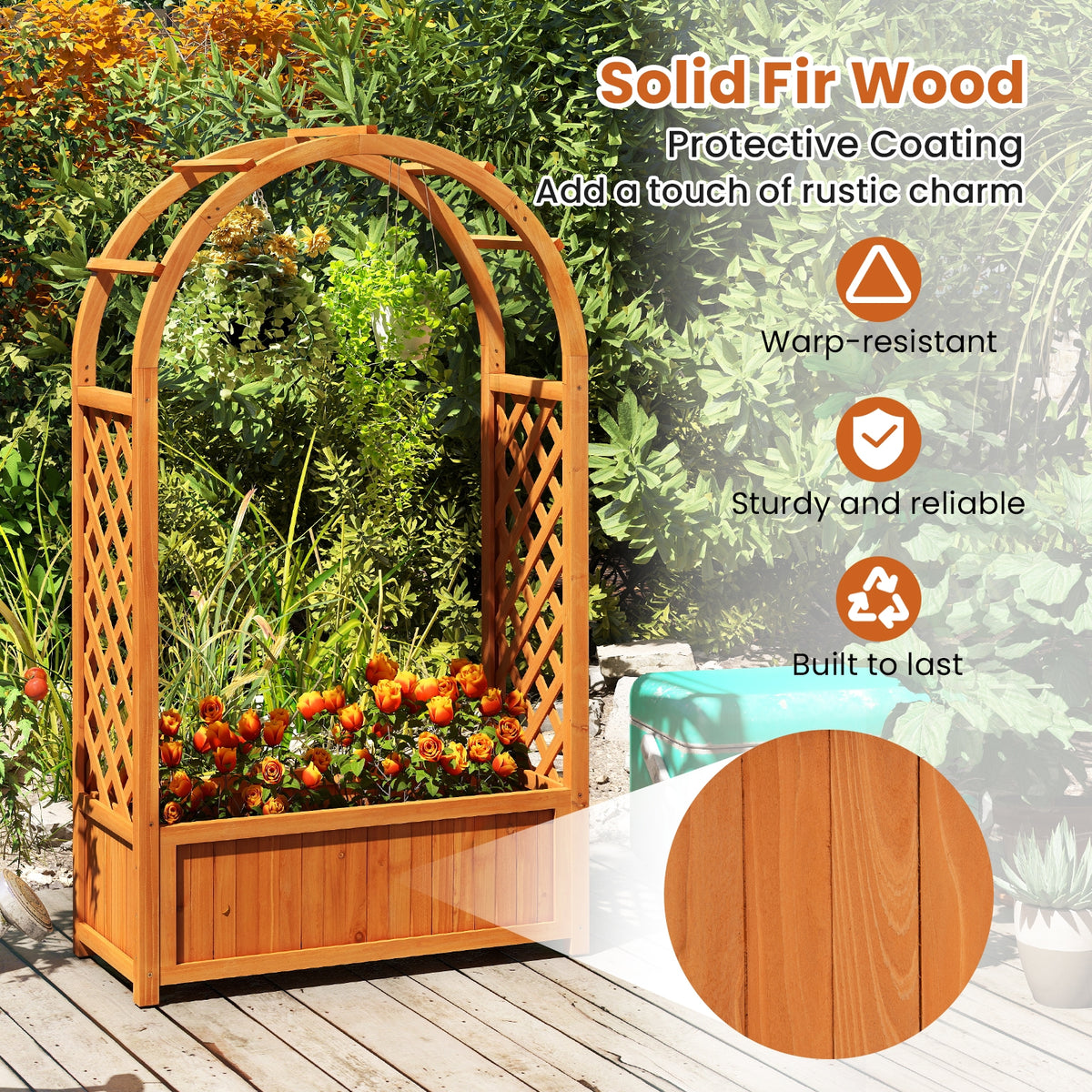 Wooden Raised Garden Bed With Lattice Trellis, Brown Raised Garden Beds at Gallery Canada