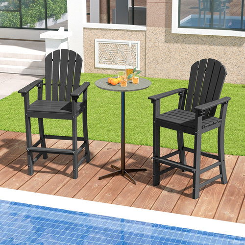 2 Counter Height Outdoor HDPE Bar Stool Set, Black
