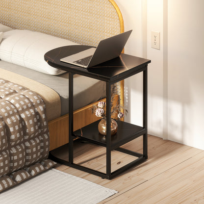 Modern C-Shaped Sofa Side Table, Faux Marble Top, Storage Shelf, Black End & Side Tables at Gallery Canada
