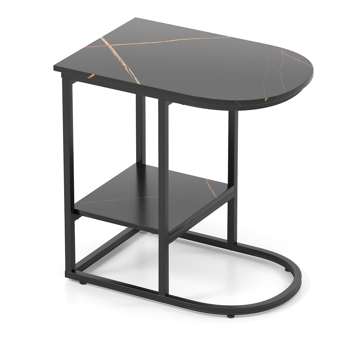 Modern C-Shaped Sofa Side Table, Faux Marble Top, Storage Shelf, Black End & Side Tables at Gallery Canada
