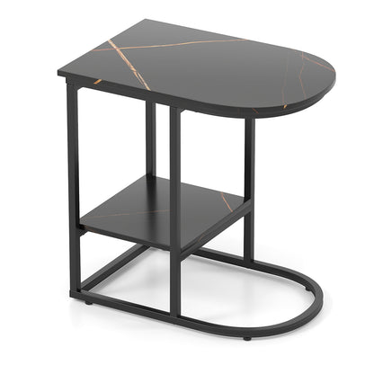 Modern C-Shaped Sofa Side Table, Faux Marble Top, Storage Shelf, Black End & Side Tables at Gallery Canada