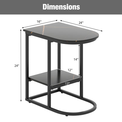 Modern C-Shaped Sofa Side Table, Faux Marble Top, Storage Shelf, Black End & Side Tables at Gallery Canada