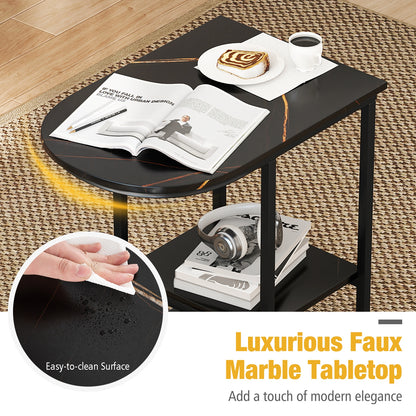 Modern C-Shaped Sofa Side Table, Faux Marble Top, Storage Shelf, Black End & Side Tables at Gallery Canada