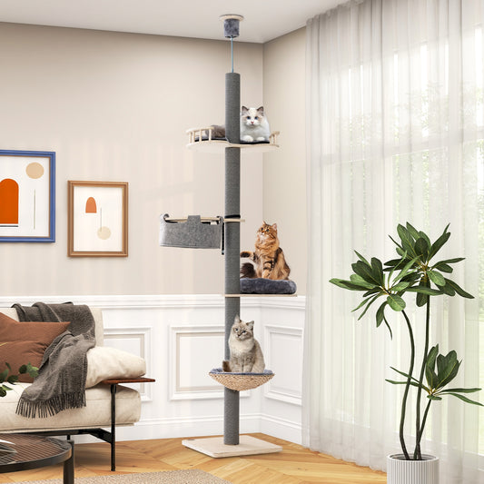 Floor To Ceiling Cat Tree, 93 Inch-107 Inch Adjustable Height, Gray Cat Trees Condos & Scratchers Gray at Gallery Canada
