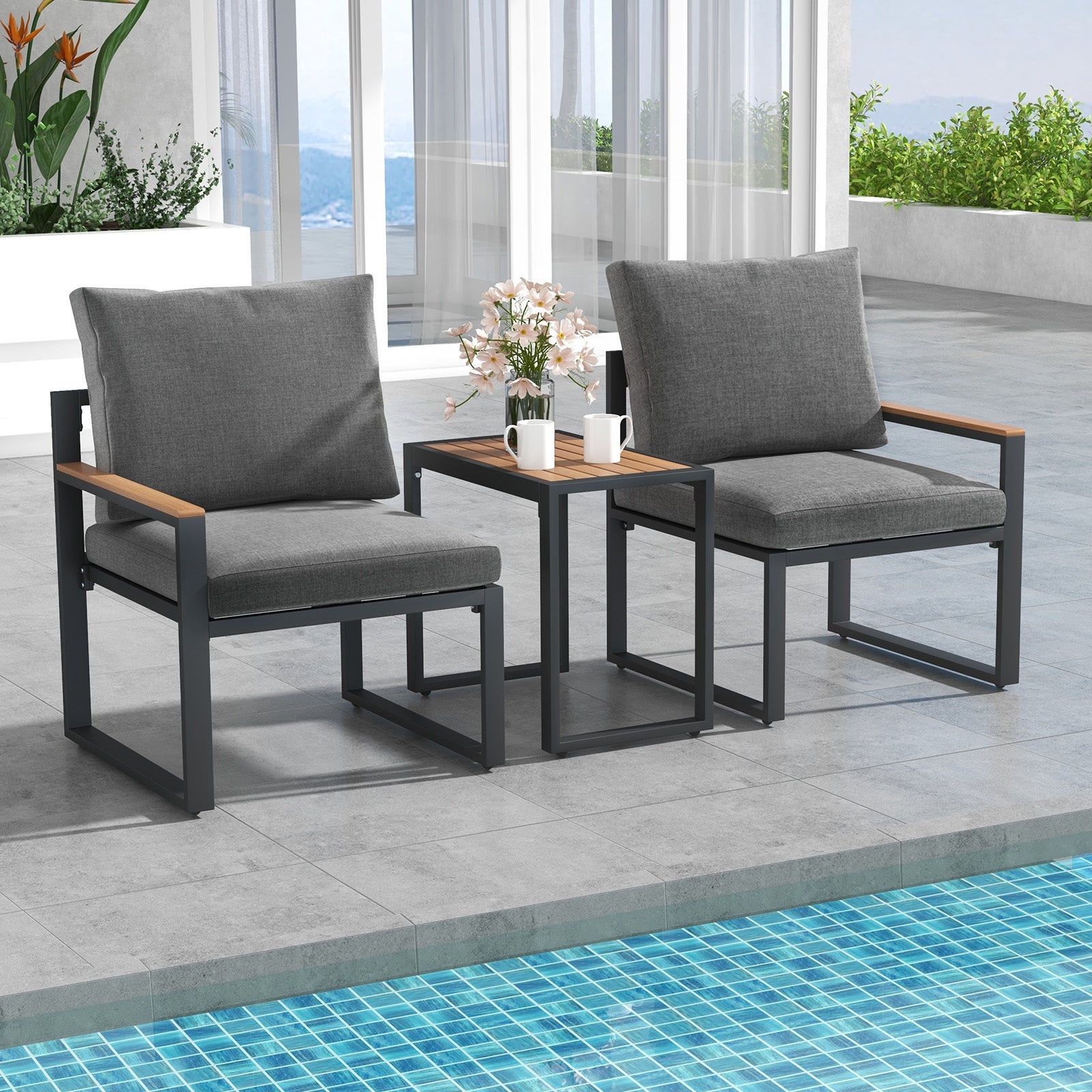 5-Piece Aluminum Frame Outdoor Conversation Set, Gray Patio Conversation Sets at Gallery Canada