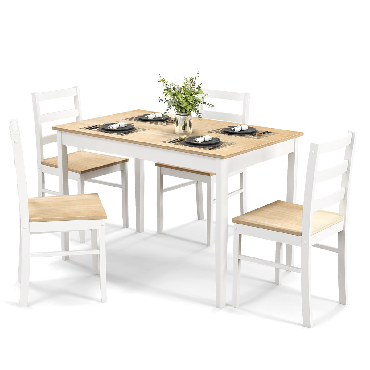 5-Piece Wooden Dining Set, Rectangular Table, 4 Chairs, Natural Dining Room Sets at Gallery Canada