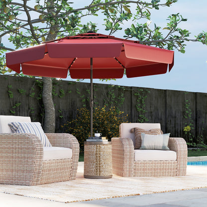 10 Feet Solar Patio Umbrella, 3-Tier Vented Top, Red Outdoor Umbrellas at Gallery Canada
