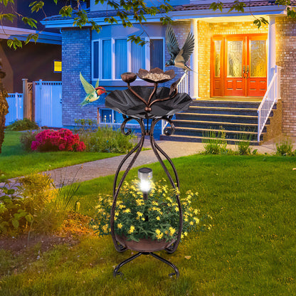 Solar Bird Bath Feeder, Planter Pedestal With Lights, Copper Pets at Gallery Canada