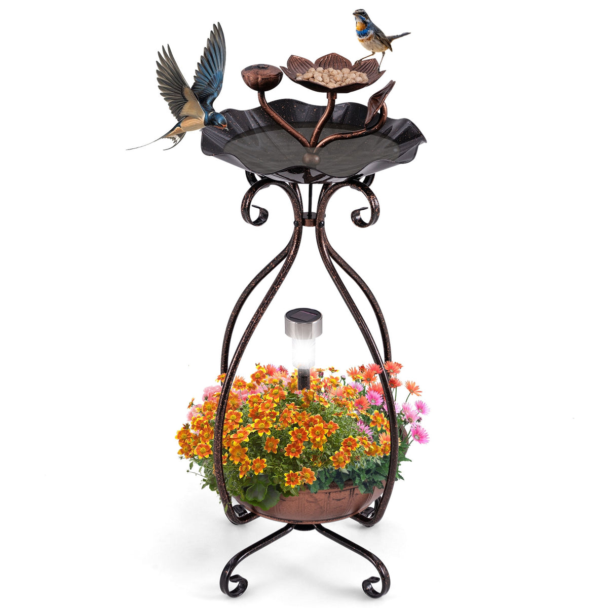 Solar Bird Bath Feeder, Planter Pedestal With Lights, Copper Pets at Gallery Canada