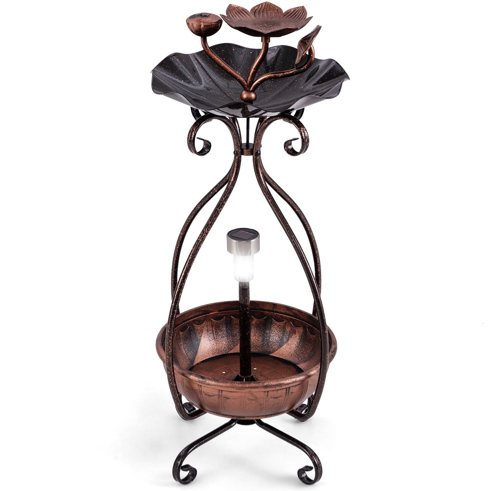 Solar Bird Bath Feeder, Planter Pedestal With Lights, Copper Pets at Gallery Canada