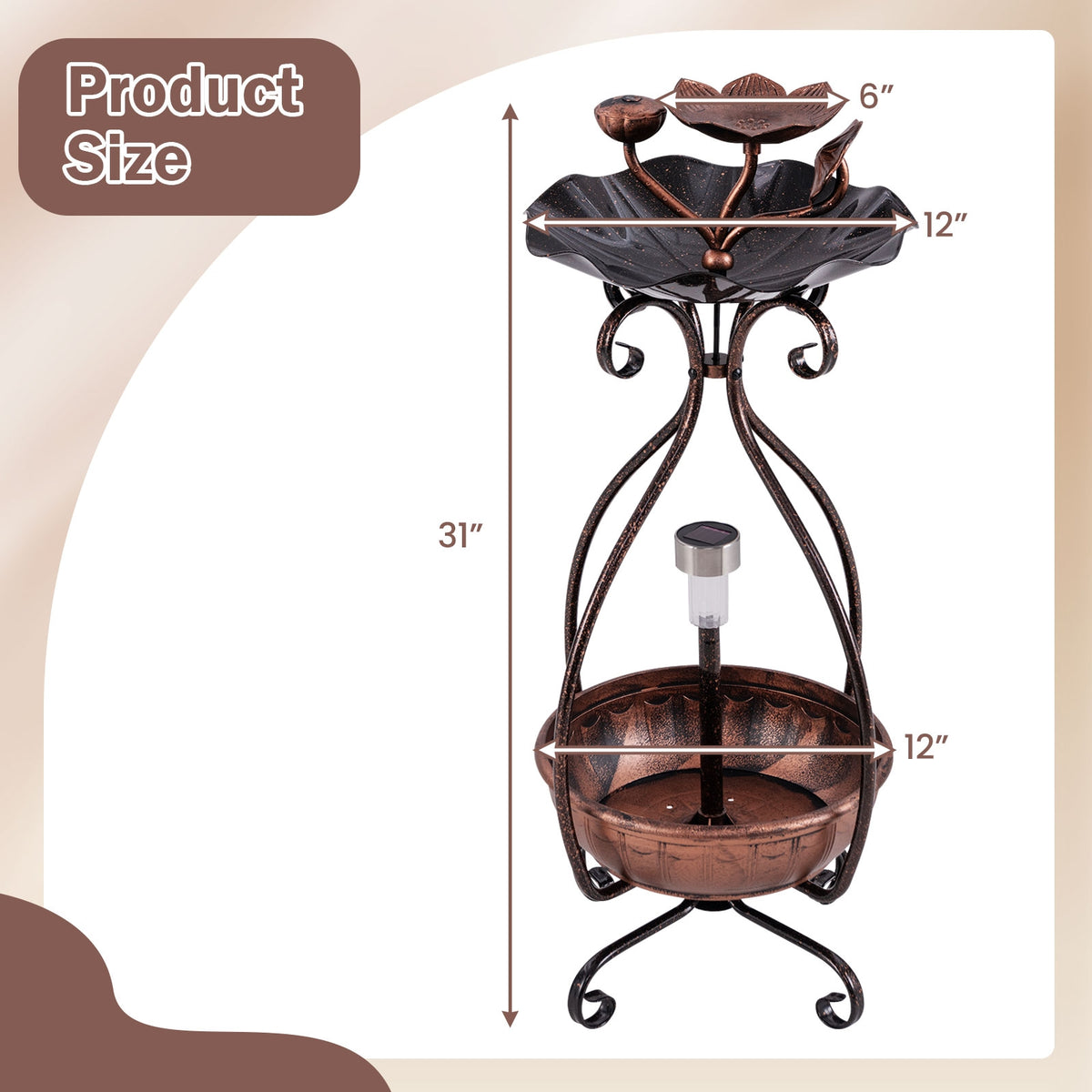 Solar Bird Bath Feeder, Planter Pedestal With Lights, Copper Pets at Gallery Canada