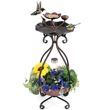 Solar Bird Bath Feeder, Planter Pedestal With Lights, Copper Pets at Gallery Canada