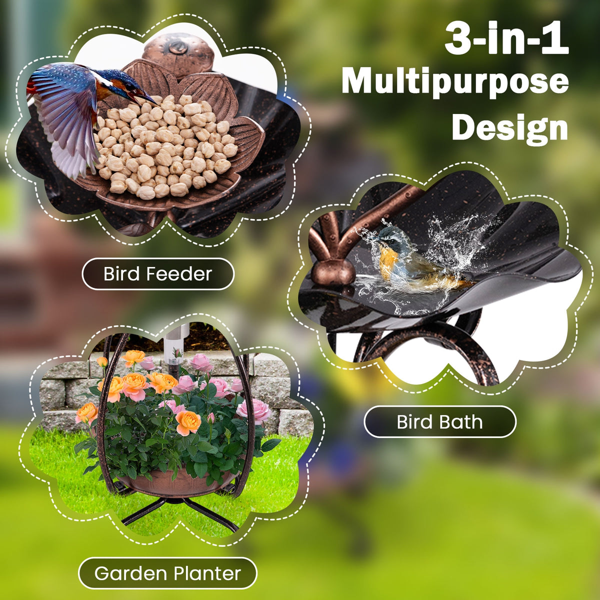 Solar Bird Bath Feeder, Planter Pedestal With Lights, Copper Pets at Gallery Canada