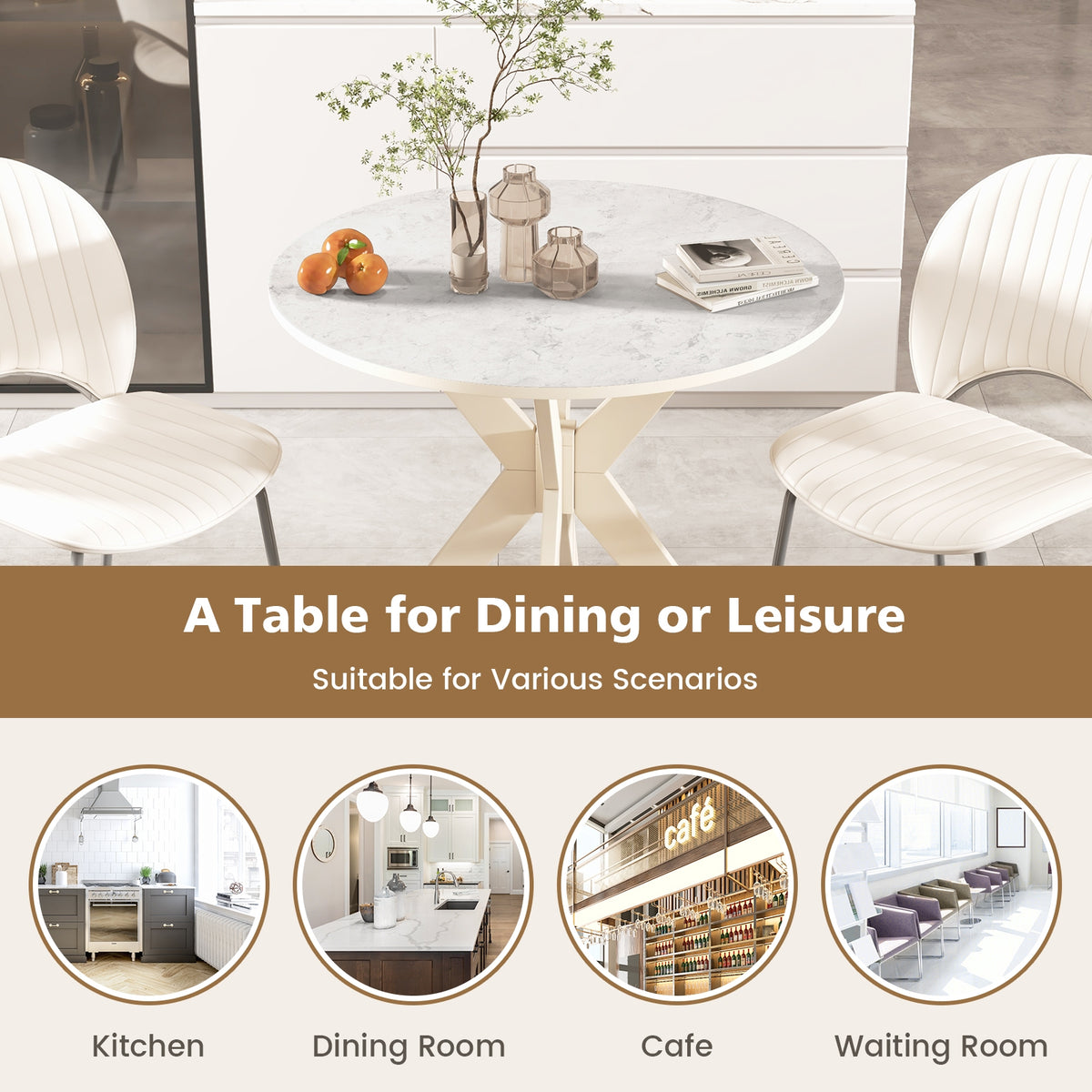 36-Inch Modern Kitchen Table, Faux Marble Top, Solid Wood Legs, White Dining Tables at Gallery Canada