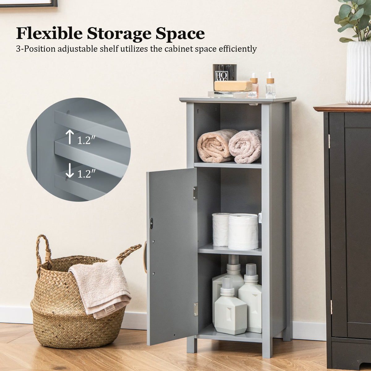 2-Tier Bathroom Storage Cabinet, Gray Floor Cabinets at Gallery Canada