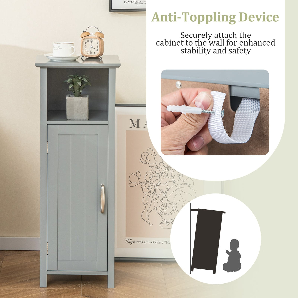 2-Tier Bathroom Storage Cabinet, Gray Floor Cabinets at Gallery Canada