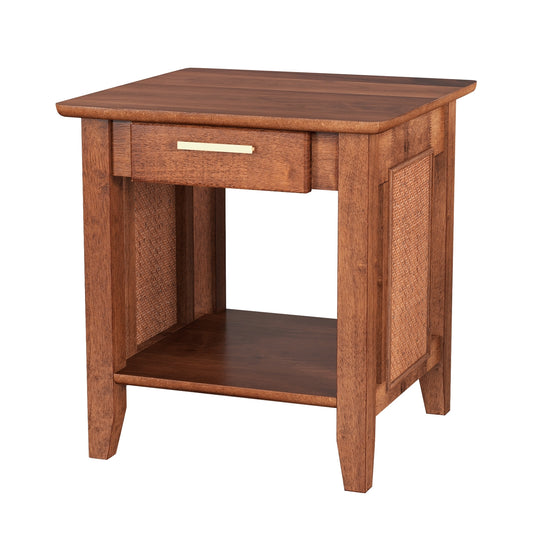Rattan Nightstand With Drawer, Storage Shelf, Walnut Nightstands Walnut at Gallery Canada