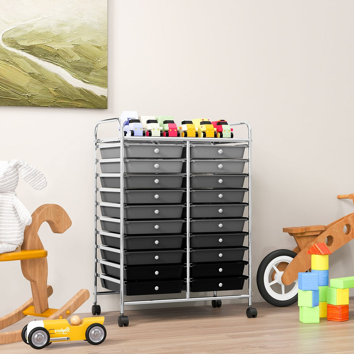 20 Drawers Rolling Storage Cart, Gray, Black File Cabinets at Gallery Canada