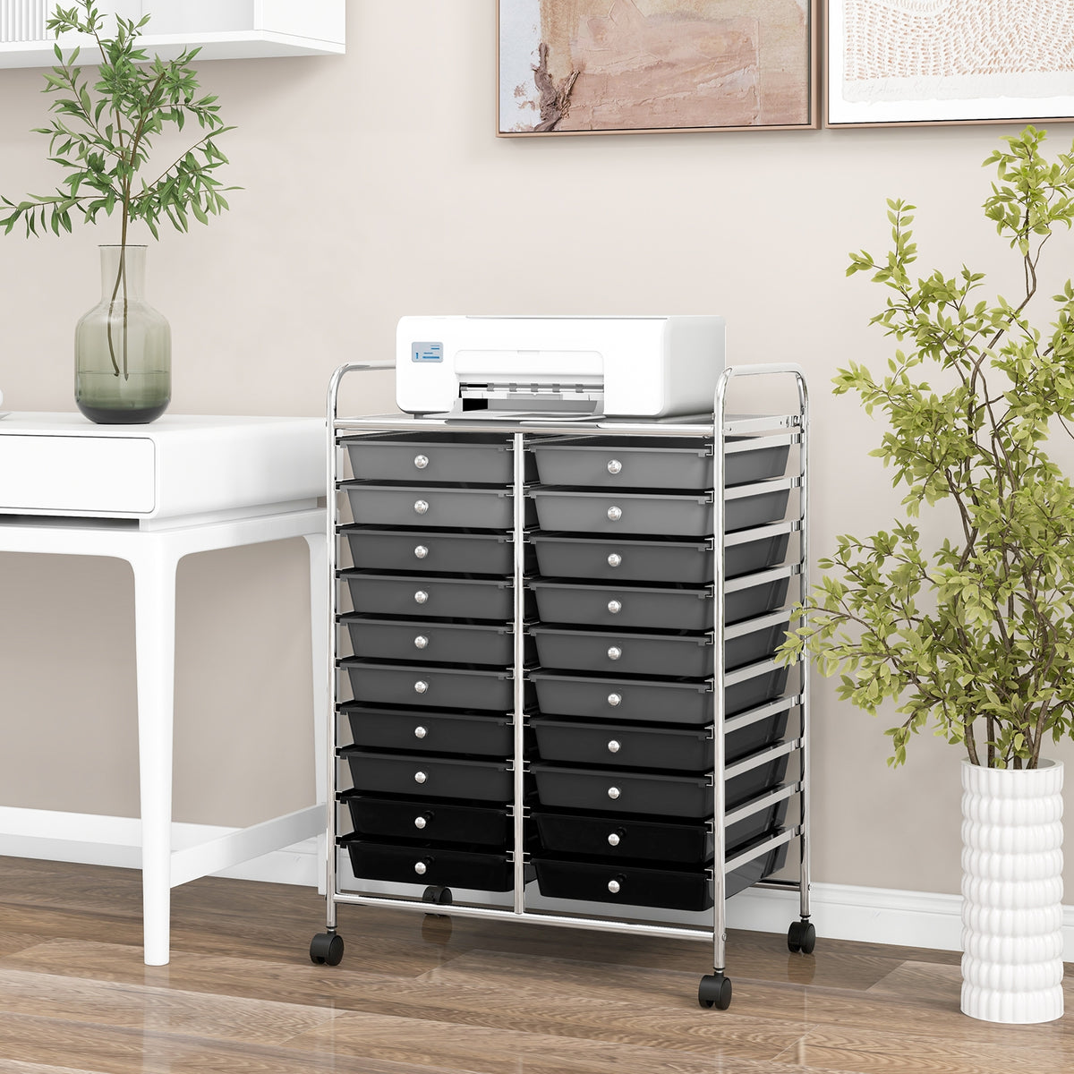20 Drawers Rolling Storage Cart, Gray, Black File Cabinets at Gallery Canada