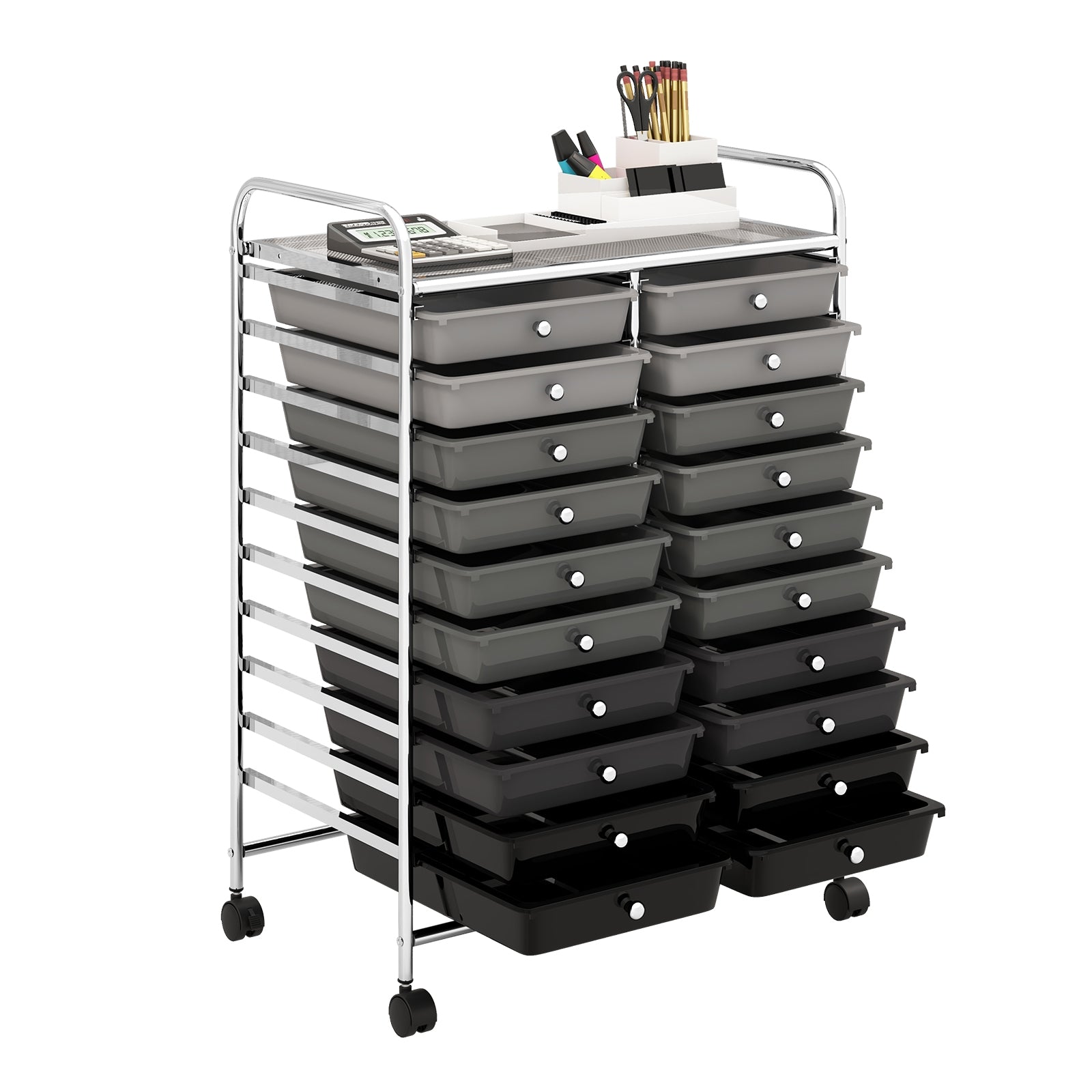 20 Drawers Rolling Storage Cart, Gray, Black File Cabinets at Gallery Canada
