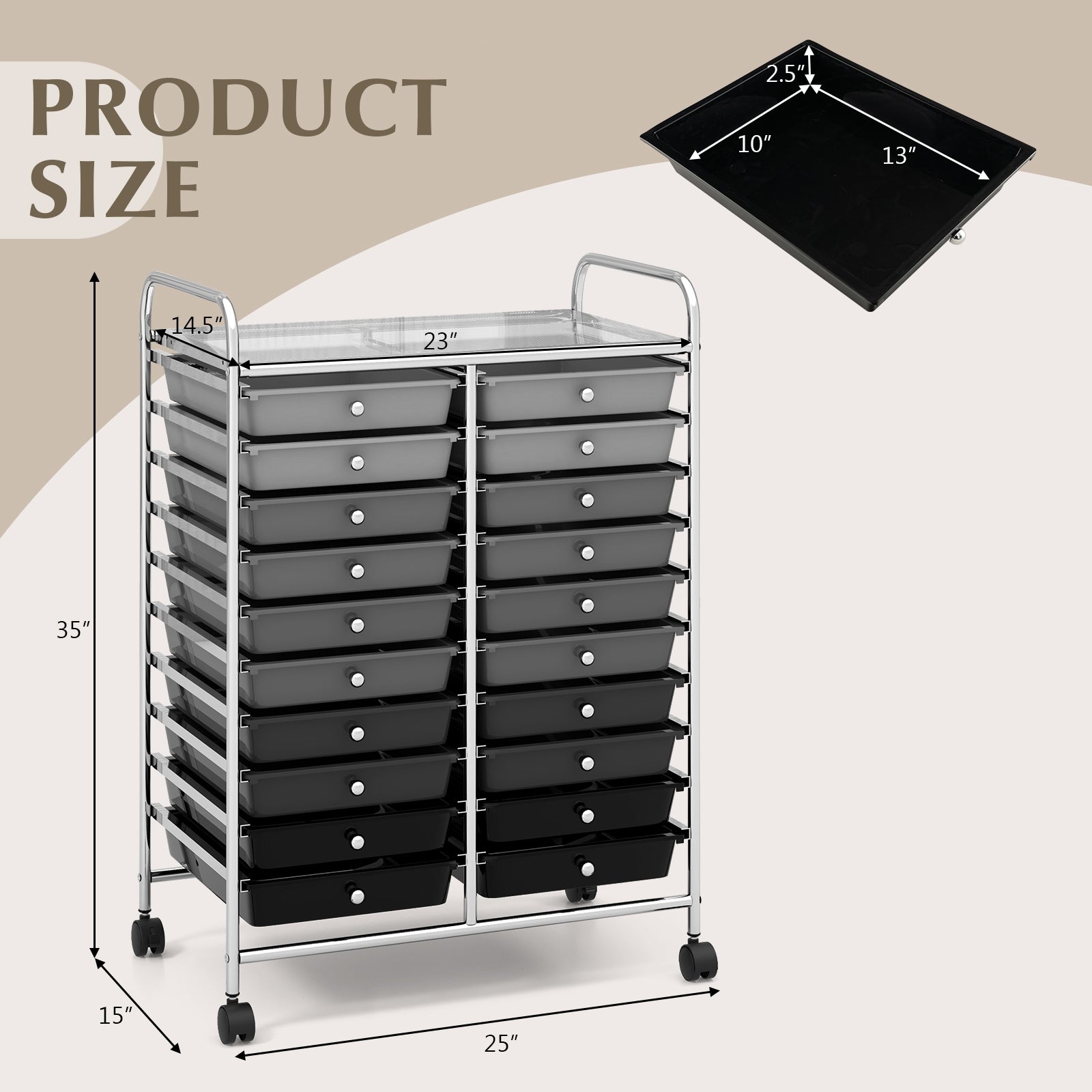 20 Drawers Rolling Storage Cart, Gray, Black File Cabinets at Gallery Canada