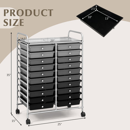 20 Drawers Rolling Storage Cart, Gray, Black File Cabinets at Gallery Canada