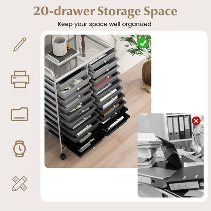 20 Drawers Rolling Storage Cart, Gray, Black File Cabinets at Gallery Canada