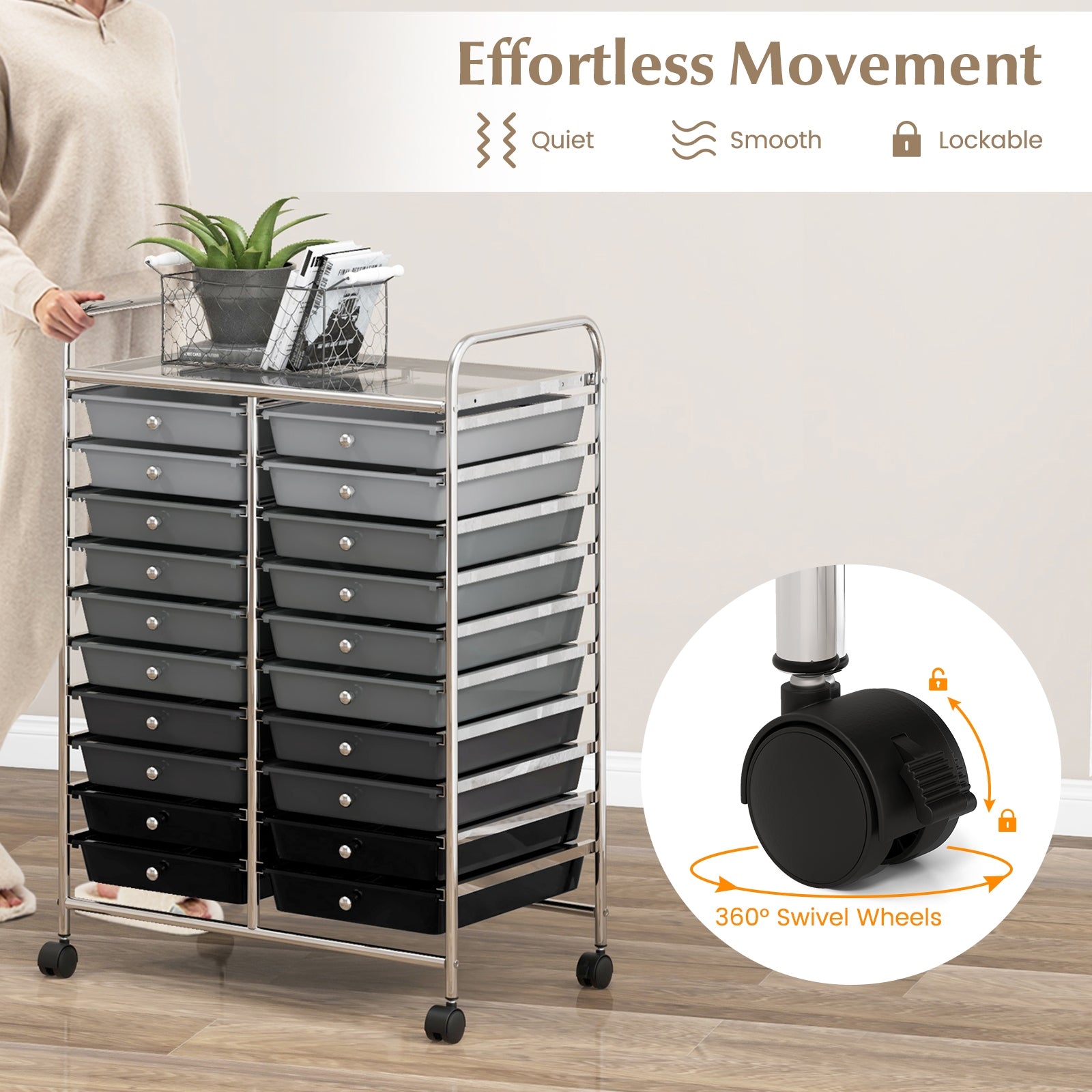 20 Drawers Rolling Storage Cart, Gray, Black File Cabinets at Gallery Canada
