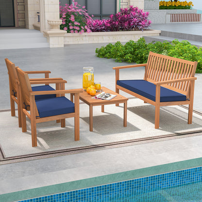 4 Piece Acacia Wood Patio Sofa Set, Loveseat, Navy Patio Conversation Sets at Gallery Canada