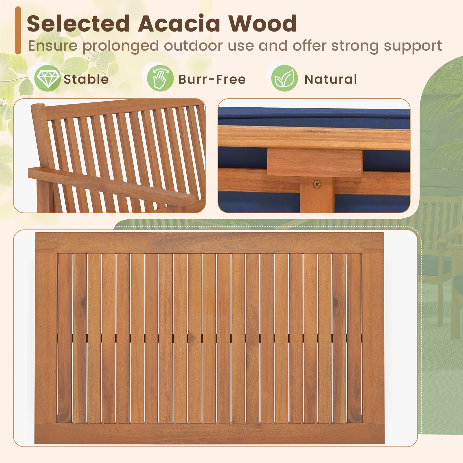 4 Piece Acacia Wood Patio Sofa Set, Loveseat, Navy Patio Conversation Sets at Gallery Canada