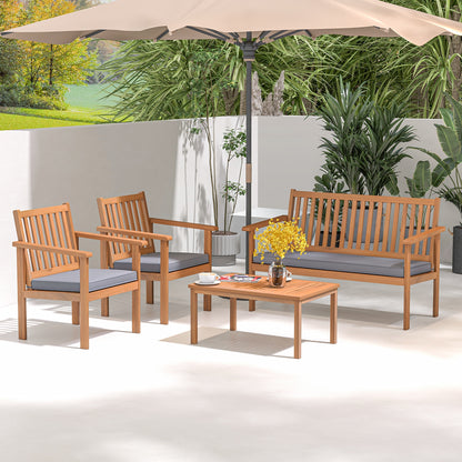 4 Piece Acacia Wood Patio Sofa Set, Gray Patio Conversation Sets at Gallery Canada