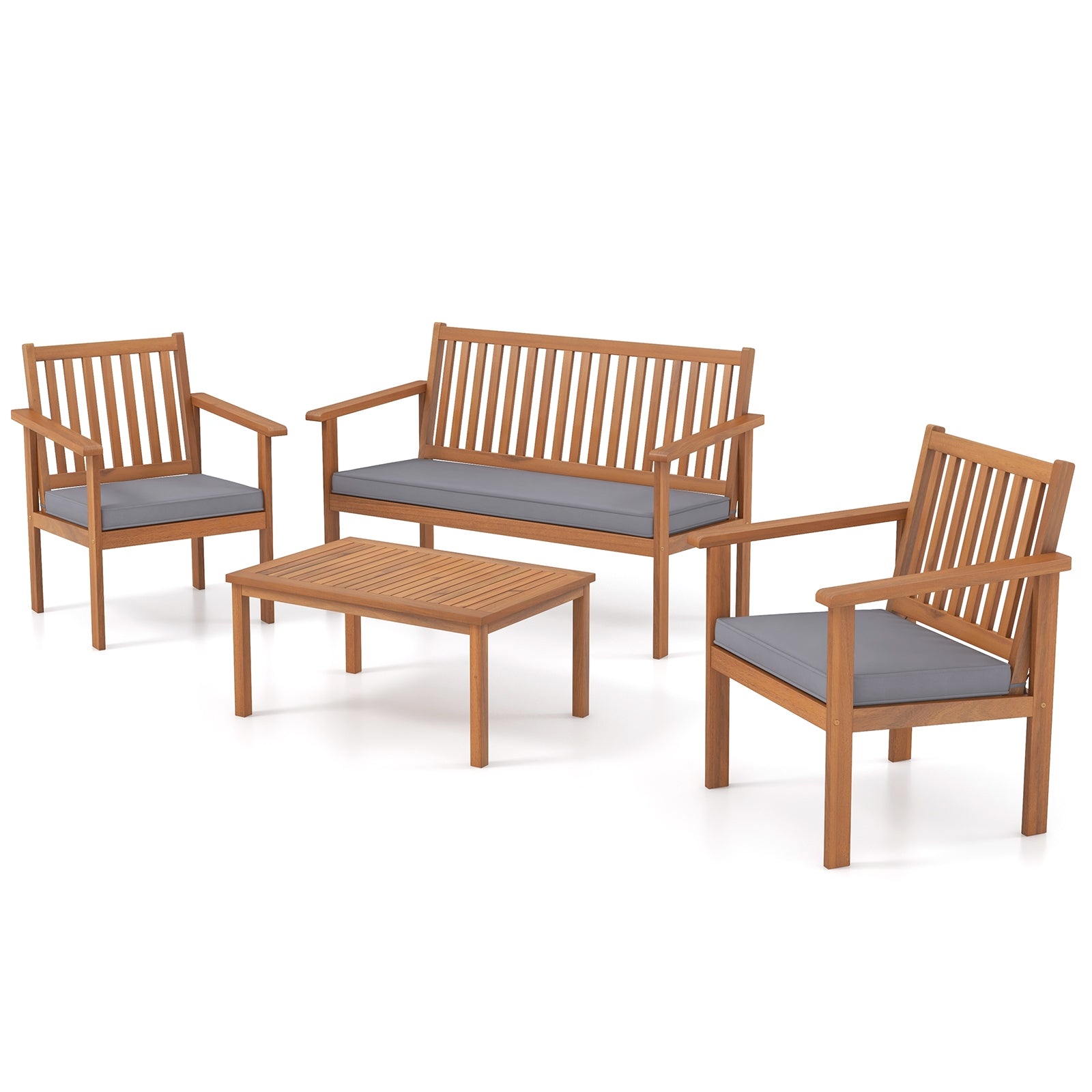 4 Piece Acacia Wood Patio Sofa Set, Gray Patio Conversation Sets at Gallery Canada