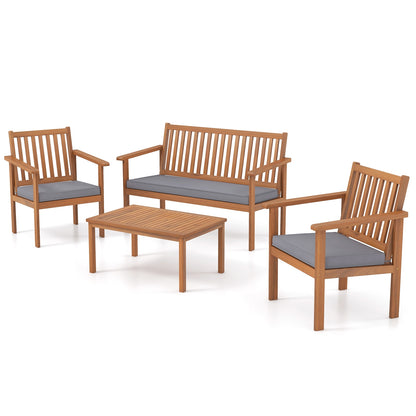 4 Piece Acacia Wood Patio Sofa Set, Gray Patio Conversation Sets at Gallery Canada