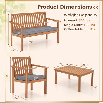 4 Piece Acacia Wood Patio Sofa Set, Gray Patio Conversation Sets at Gallery Canada