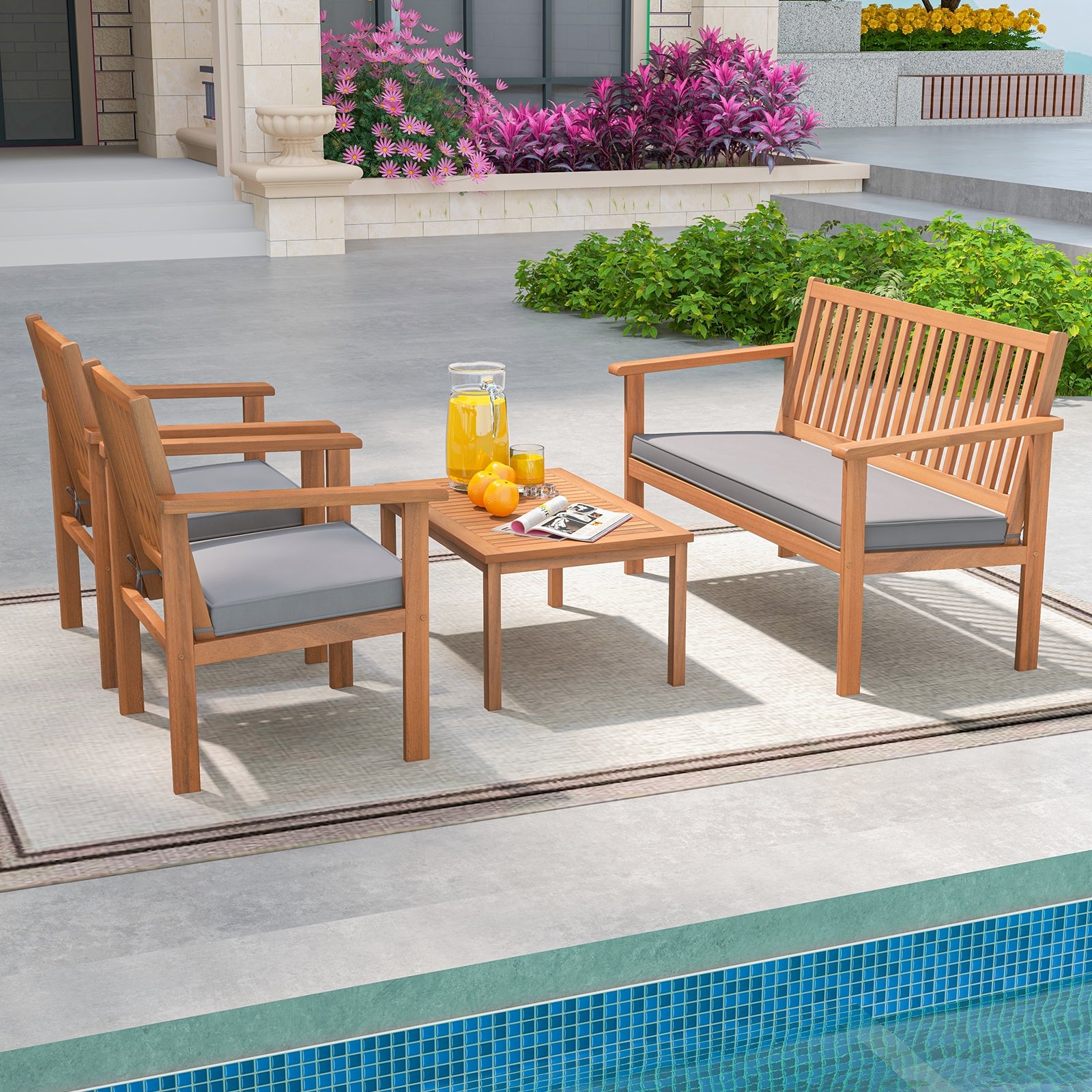 4 Piece Acacia Wood Patio Sofa Set, Gray Patio Conversation Sets at Gallery Canada