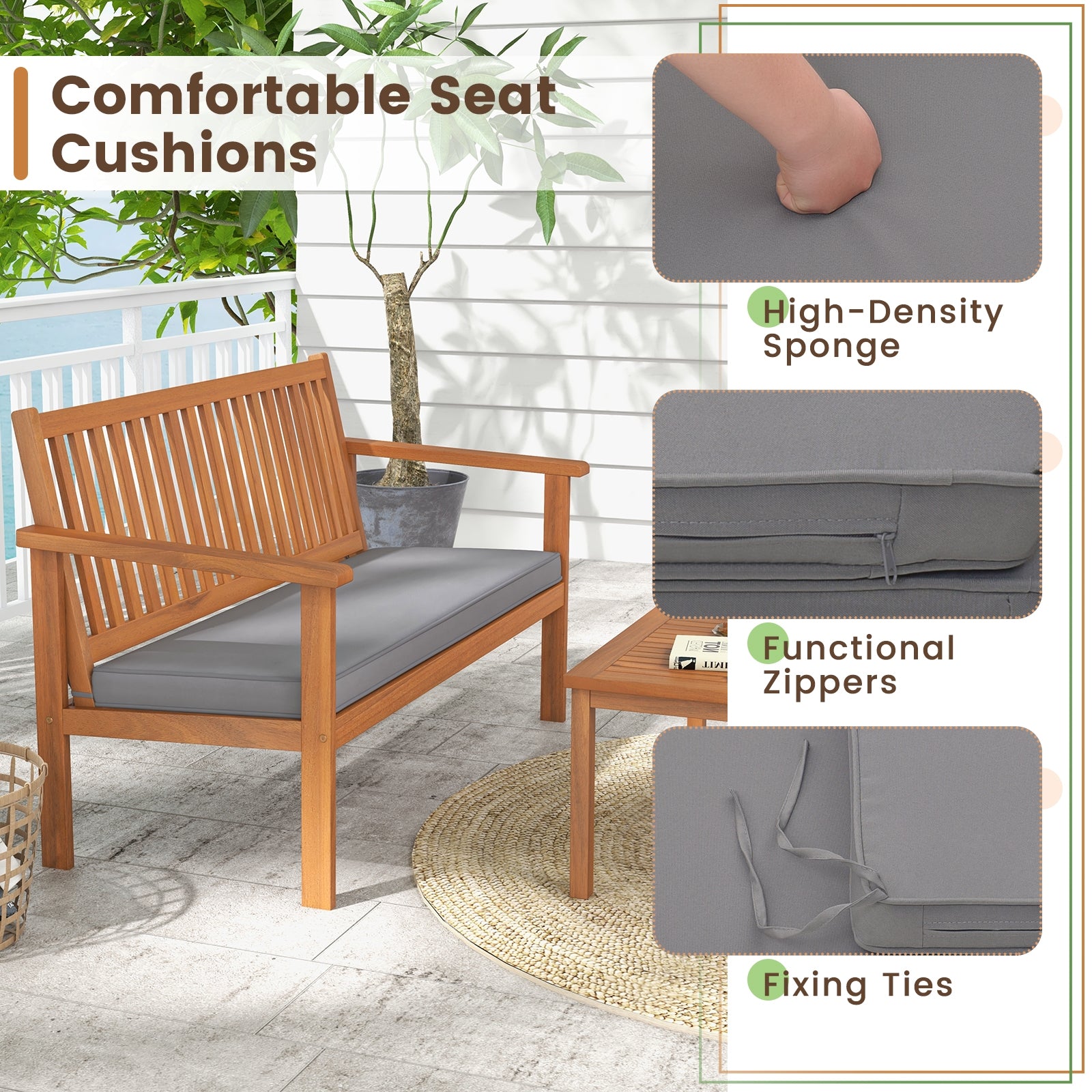 4 Piece Acacia Wood Patio Sofa Set, Gray Patio Conversation Sets at Gallery Canada