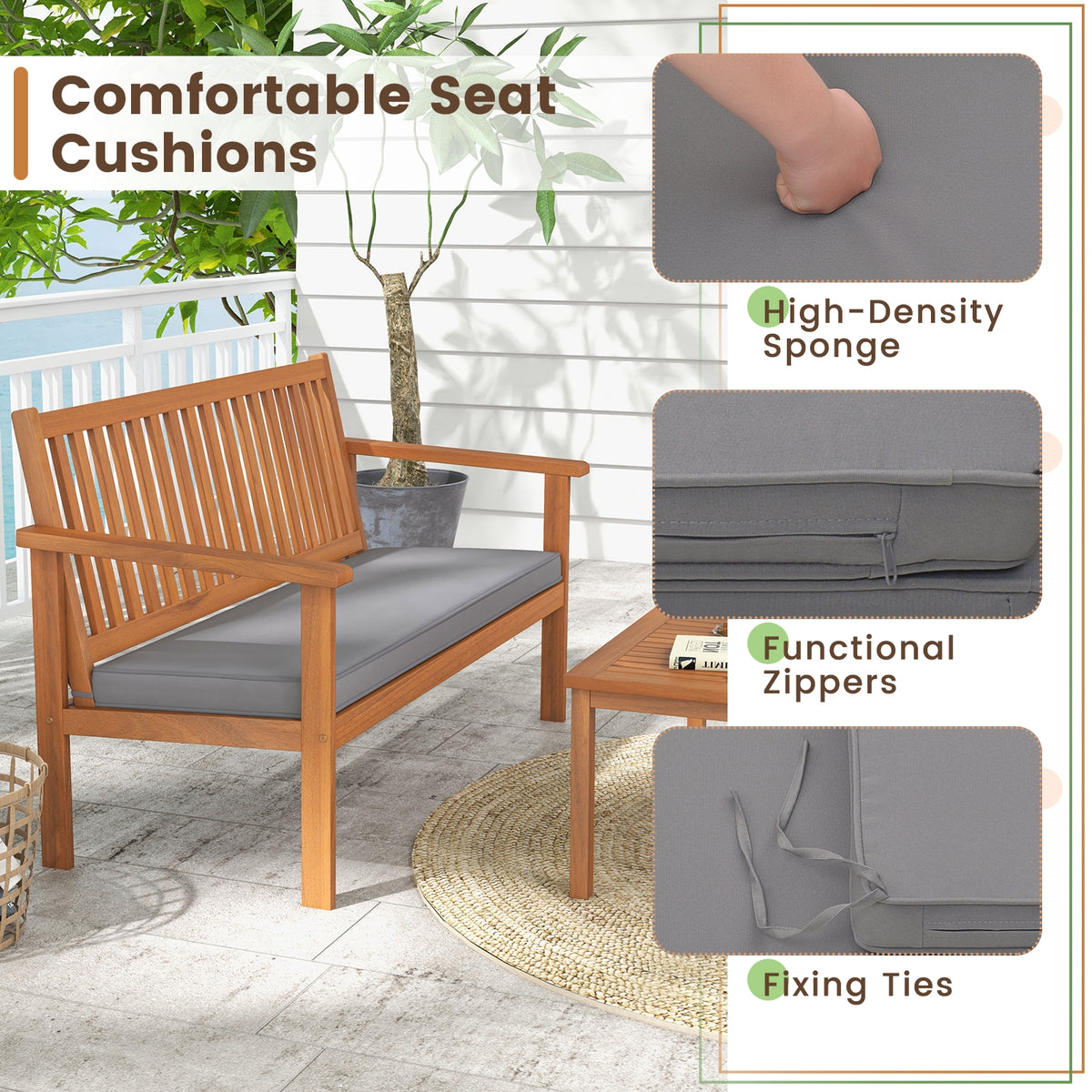 4 Piece Acacia Wood Patio Sofa Set, Gray Patio Conversation Sets at Gallery Canada