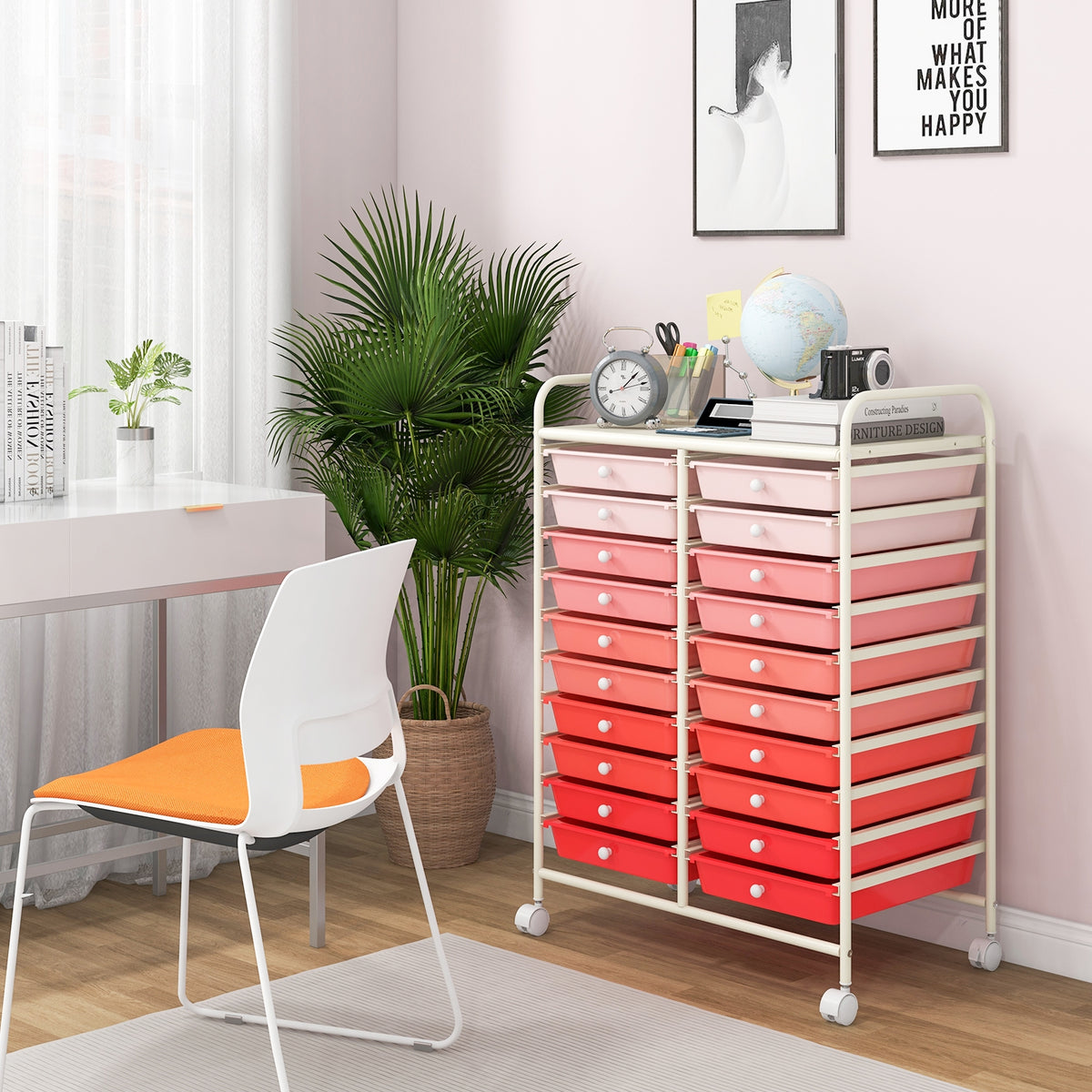 20 Drawers Rolling Storage Cart, Gradient, Pink File Cabinets at Gallery Canada