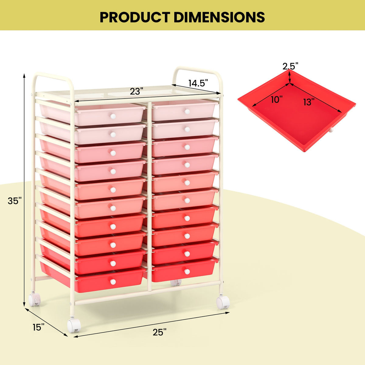 20 Drawers Rolling Storage Cart, Gradient, Pink File Cabinets at Gallery Canada