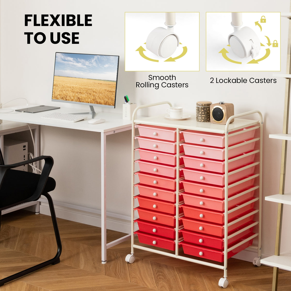 20 Drawers Rolling Storage Cart, Gradient, Pink File Cabinets at Gallery Canada
