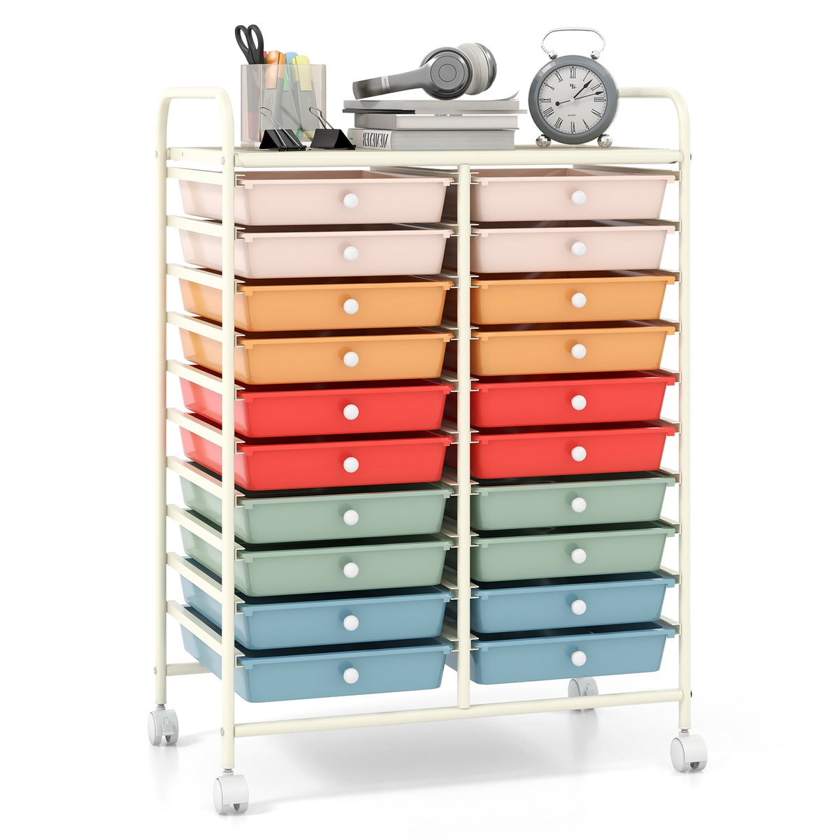 20 Drawers Rolling Storage Cart, Deep, Multicolor File Cabinets Deep Multicolor at Gallery Canada