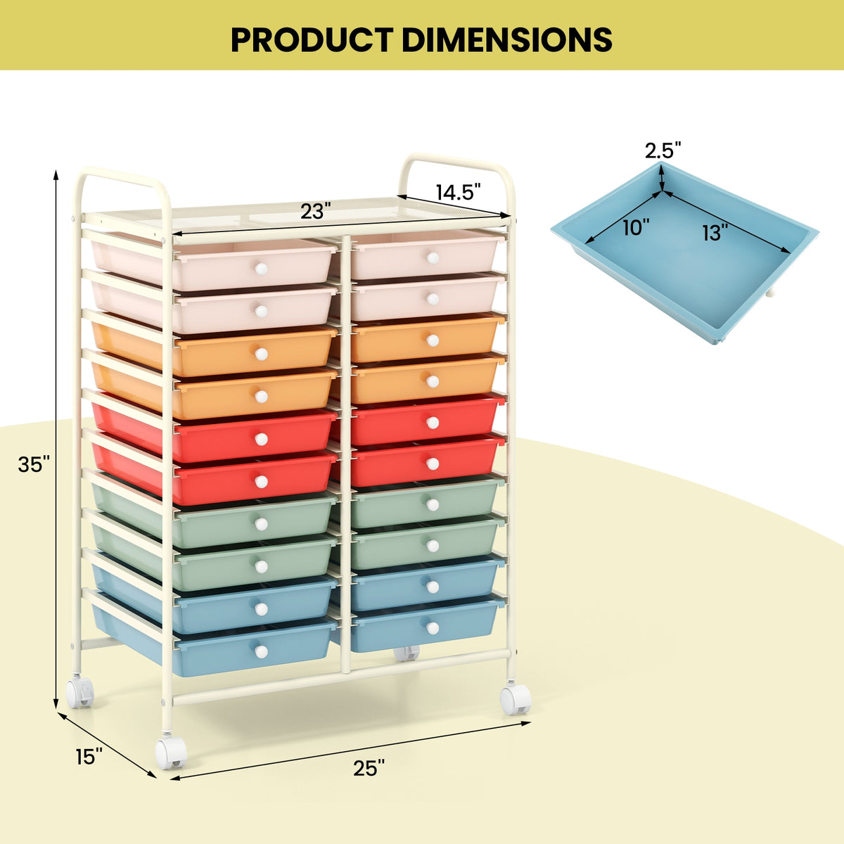 20 Drawers Rolling Storage Cart, Deep, Multicolor File Cabinets at Gallery Canada