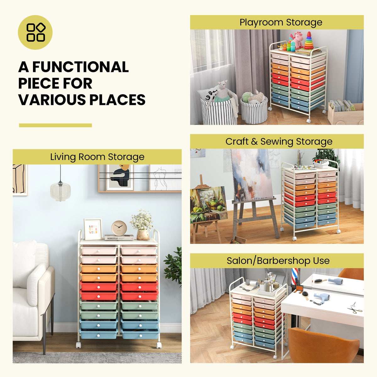 20 Drawers Rolling Storage Cart, Deep, Multicolor File Cabinets at Gallery Canada