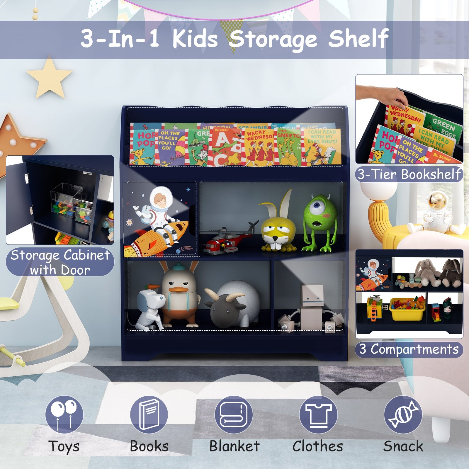 Kids Toy Storage Organizer, Book Shelf, Storage Cabinet, Navy Kids Storage at Gallery Canada
