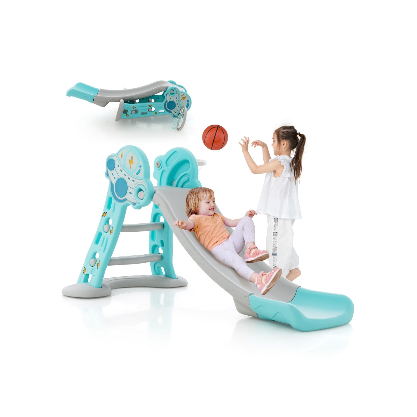 3-in-1 Folding Slide Playset, Basketball Hoop, Blue Climbers & Slides at Gallery Canada