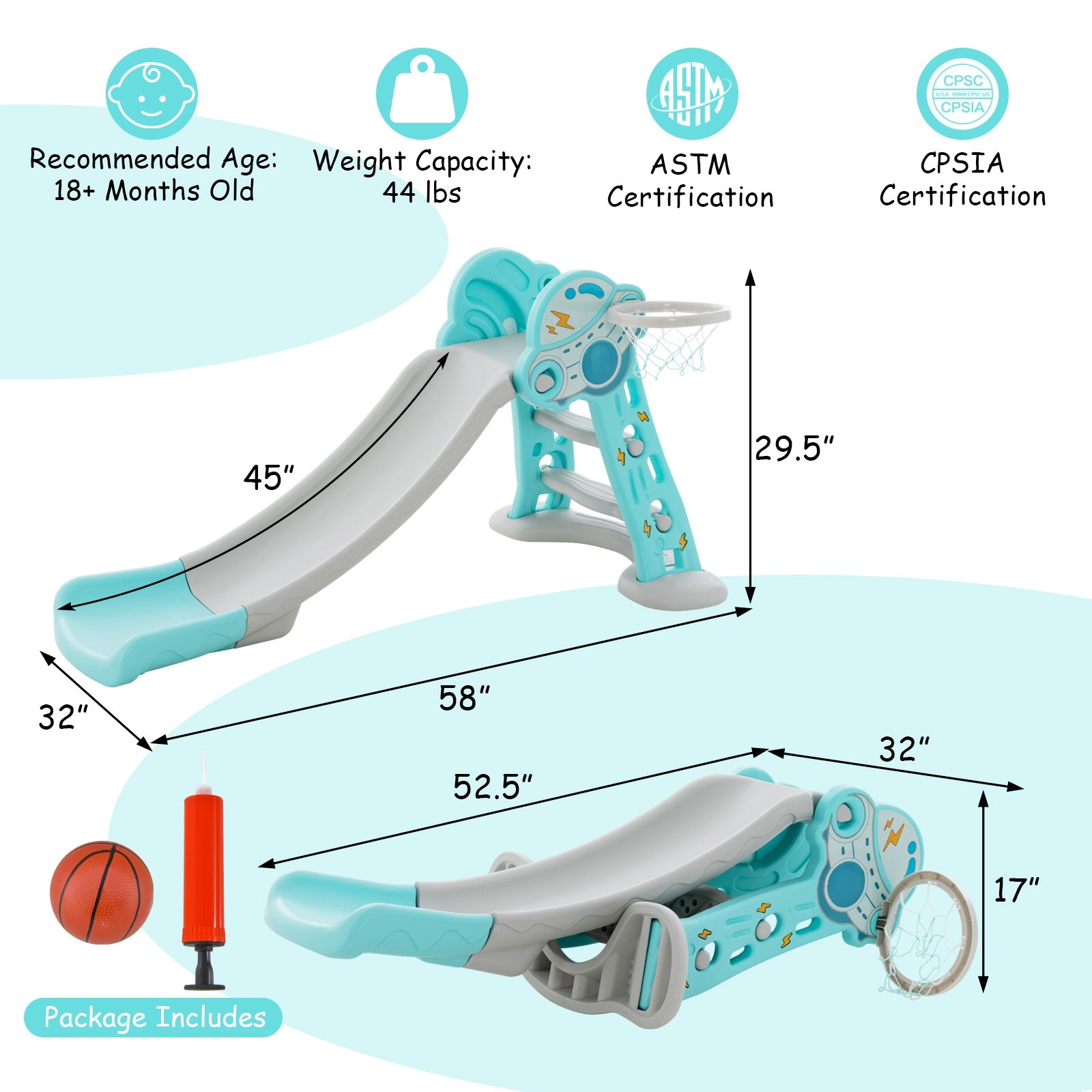 3-in-1 Folding Slide Playset, Basketball Hoop, Blue Climbers & Slides at Gallery Canada