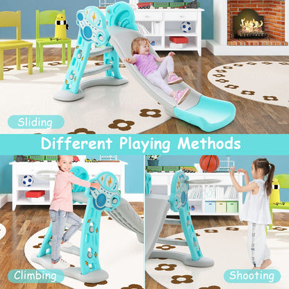 3-in-1 Folding Slide Playset, Basketball Hoop, Blue Climbers & Slides at Gallery Canada