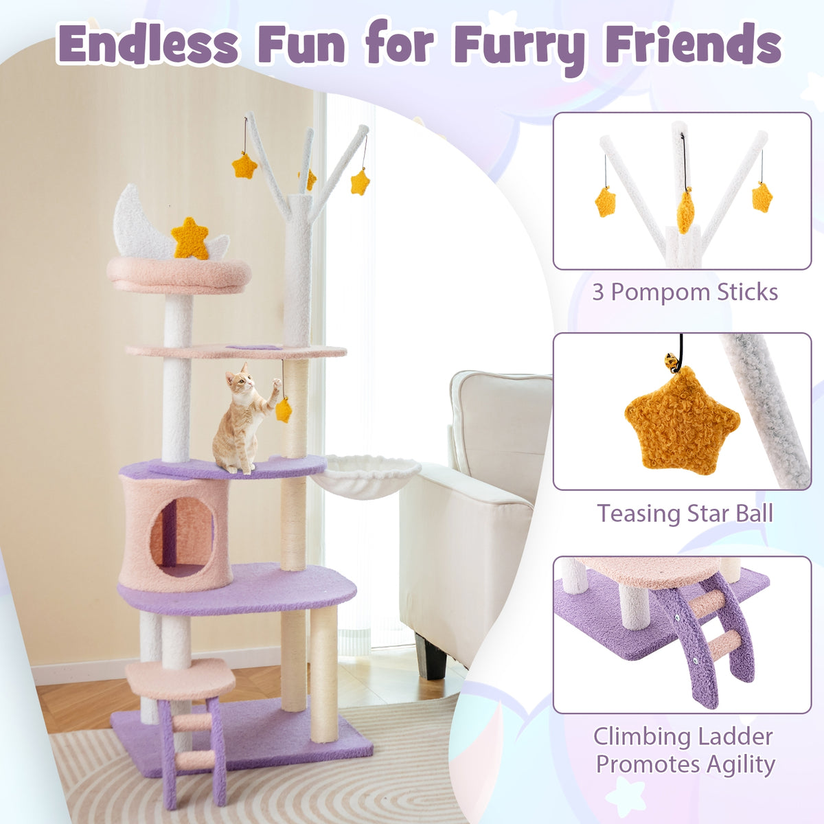 Multi-Level Cat Tower, Sisal Scratching Posts, M, Purple Cat Trees Condos & Scratchers at Gallery Canada