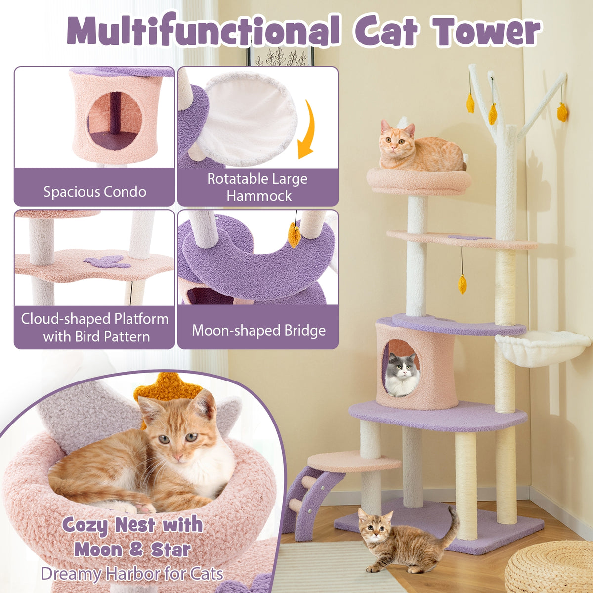 Multi-Level Cat Tower, Sisal Scratching Posts, M, Purple Cat Trees Condos & Scratchers at Gallery Canada