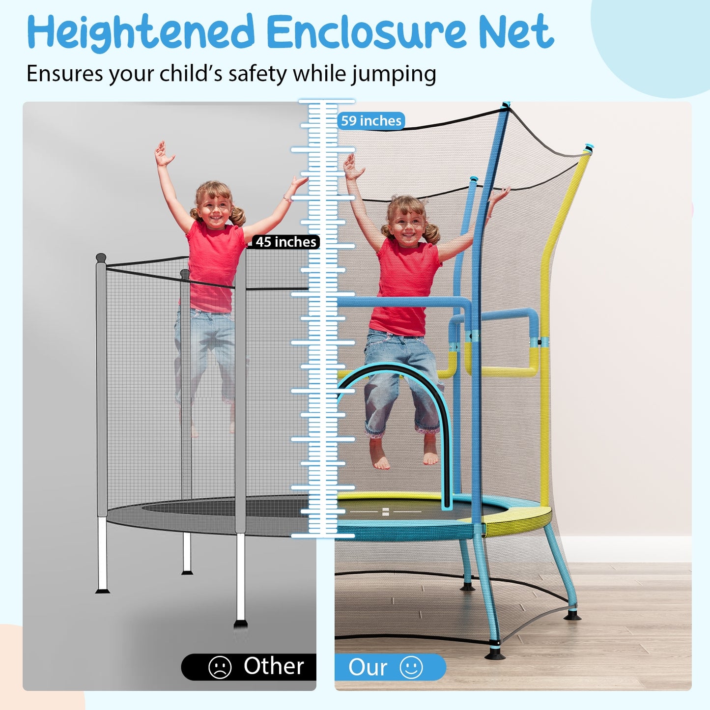 Kids Mini Trampoline, Safety Enclosure Net, Foam Handles, Yellow Trampolines at Gallery Canada
